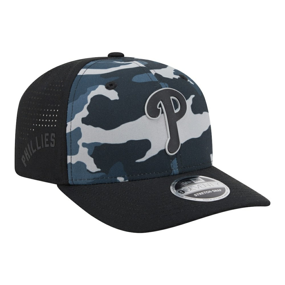 Philadelphia Phillies Tonal Camo 9SEVENTY Stretch-Snap Hat - Black | New Era