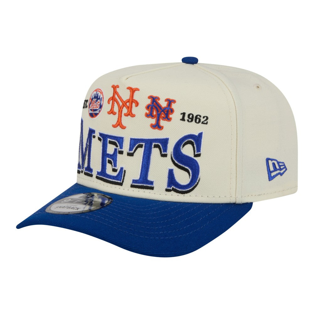 New York Mets Throwback Tri-Hit A-Frame 9FIFTY Adjustable Hat - Cream | New Era