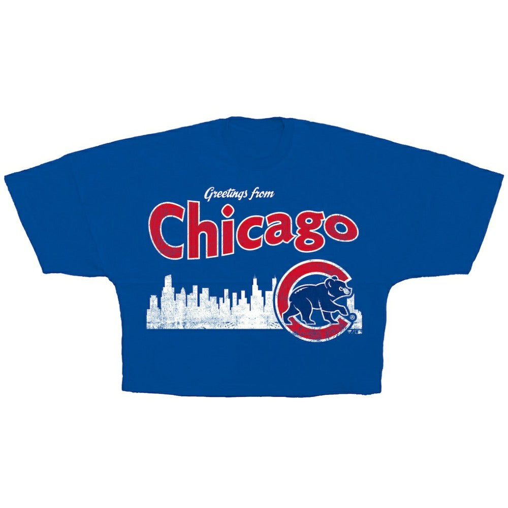 Chicago Cubs Women's Skyline Cropped T-Shirt - Royal