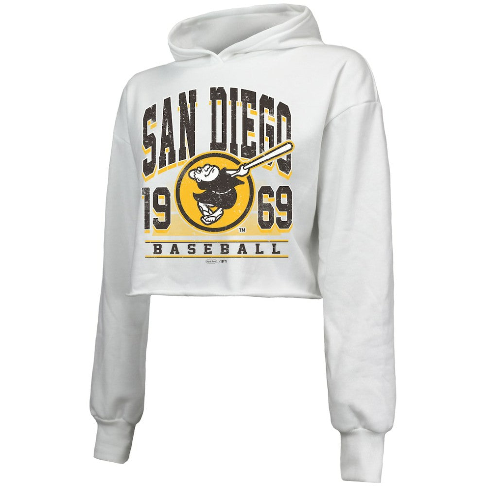 San Diego Padres Majestic Threads Women's Cropped Have A Field Day Tri-Blend Hoodie - White