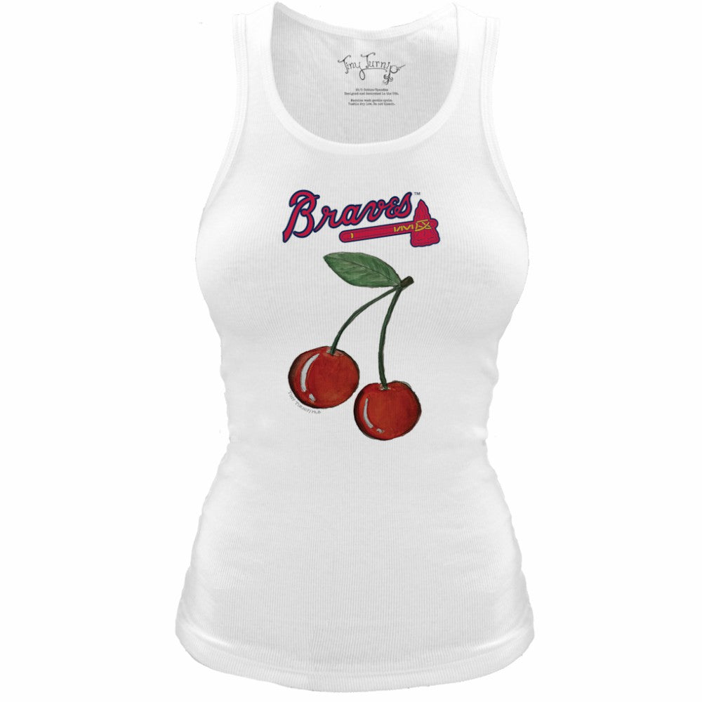 Atlanta Braves Tiny Turnip Women's Fitted Cherries Tri-Blend Tank Top - White