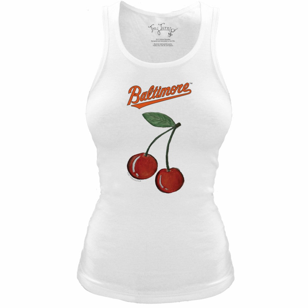 Baltimore Orioles Tiny Turnip Women's Fitted Cherries Tri-Blend Tank Top - White