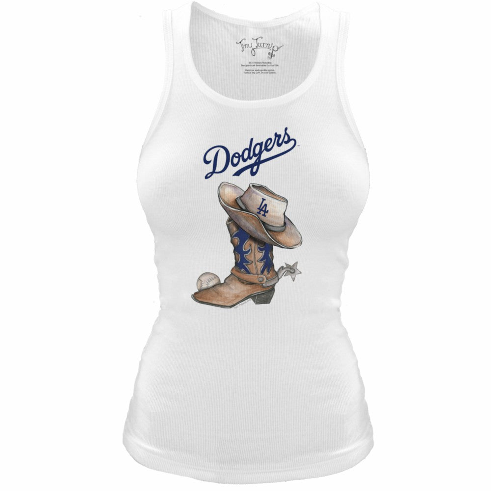 Los Angeles Dodgers Tiny Turnip Women's Fitted Vintage Cowboy Boot Tri-Blend Tank Top - White