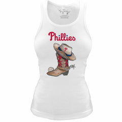 Philadelphia Phillies Tiny Turnip Women's Fitted Vintage Cowboy Boot Tri-Blend Tank Top - White