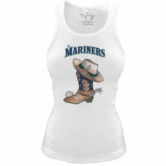 Seattle Mariners Tiny Turnip Women's Fitted Vintage Cowboy Boot Tri-Blend Tank Top - White