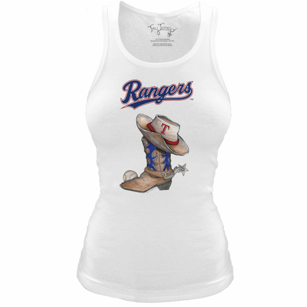 Texas Rangers Tiny Turnip Women's Fitted Vintage Cowboy Boot Tri-Blend Tank Top - White