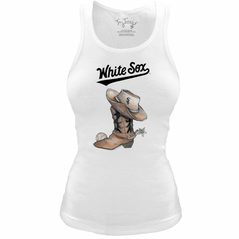 Chicago White Sox Tiny Turnip Women's Fitted Vintage Cowboy Boot Tri-Blend Tank Top - White