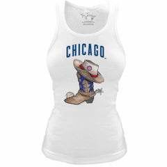 Chicago Cubs Tiny Turnip Women's Fitted Vintage Cowboy Boot Tri-Blend Tank Top - White