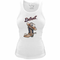 Detroit Tigers Tiny Turnip Women's Fitted Vintage Cowboy Boot Tri-Blend Tank Top - White