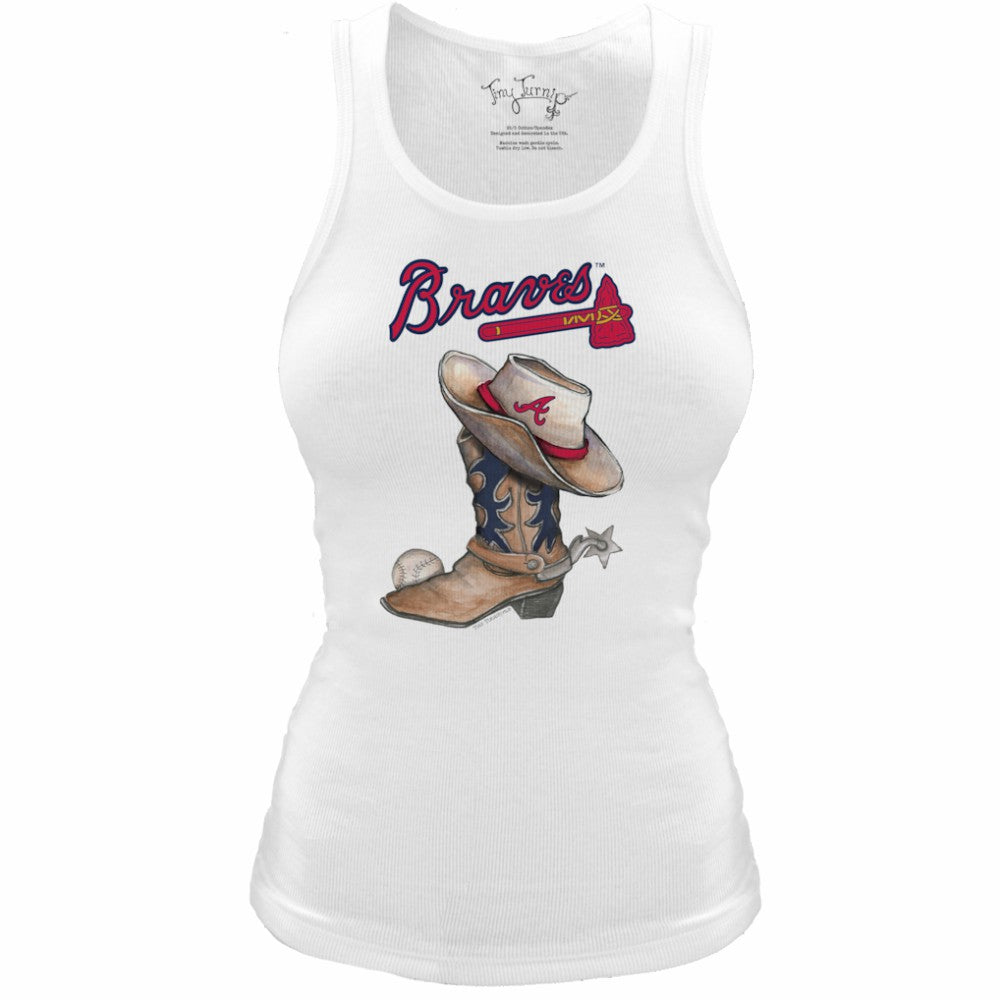 Atlanta Braves Tiny Turnip Women's Fitted Vintage Cowboy Boot Tri-Blend Tank Top - White