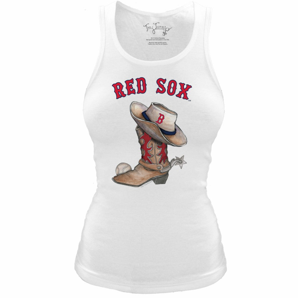 Boston Red Sox Tiny Turnip Women's Fitted Vintage Cowboy Boot Tri-Blend Tank Top - White