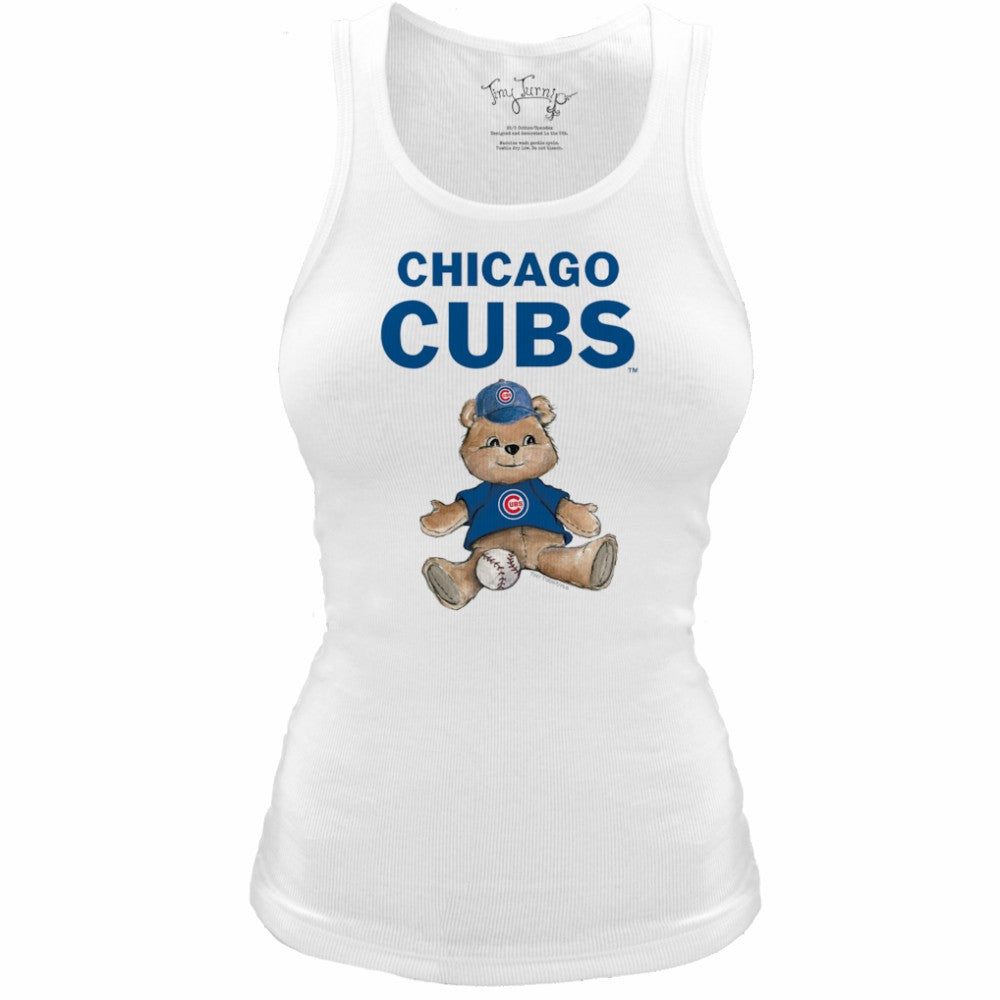 Chicago Cubs Tiny Turnip Women's Fitted Teddy Bear Tri-Blend Tank Top - White
