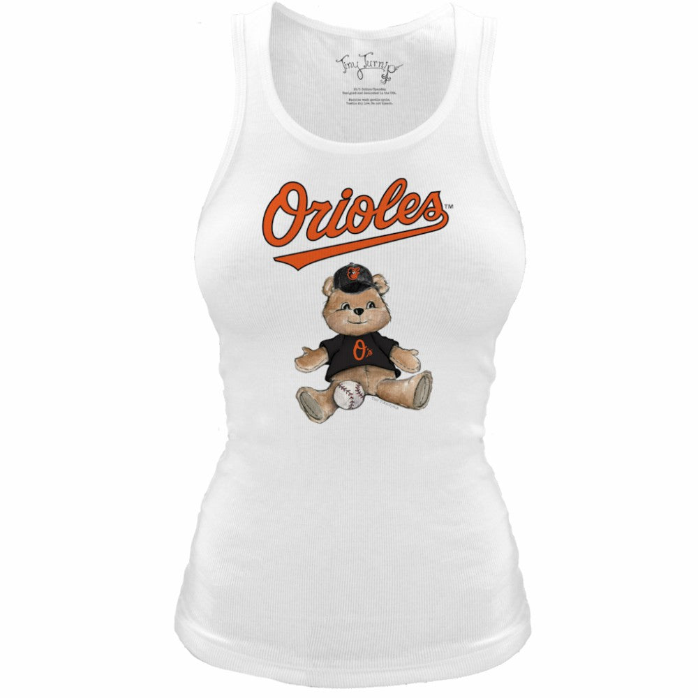 Baltimore Orioles Tiny Turnip Women's Fitted Teddy Bear Tri-Blend Tank Top - White