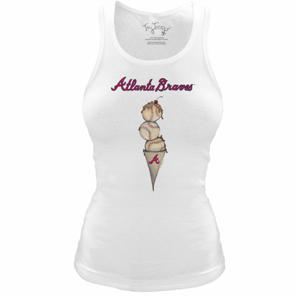 Atlanta Braves Tiny Turnip Women's Fitted Triple Scoop Tri-Blend Tank Top - White