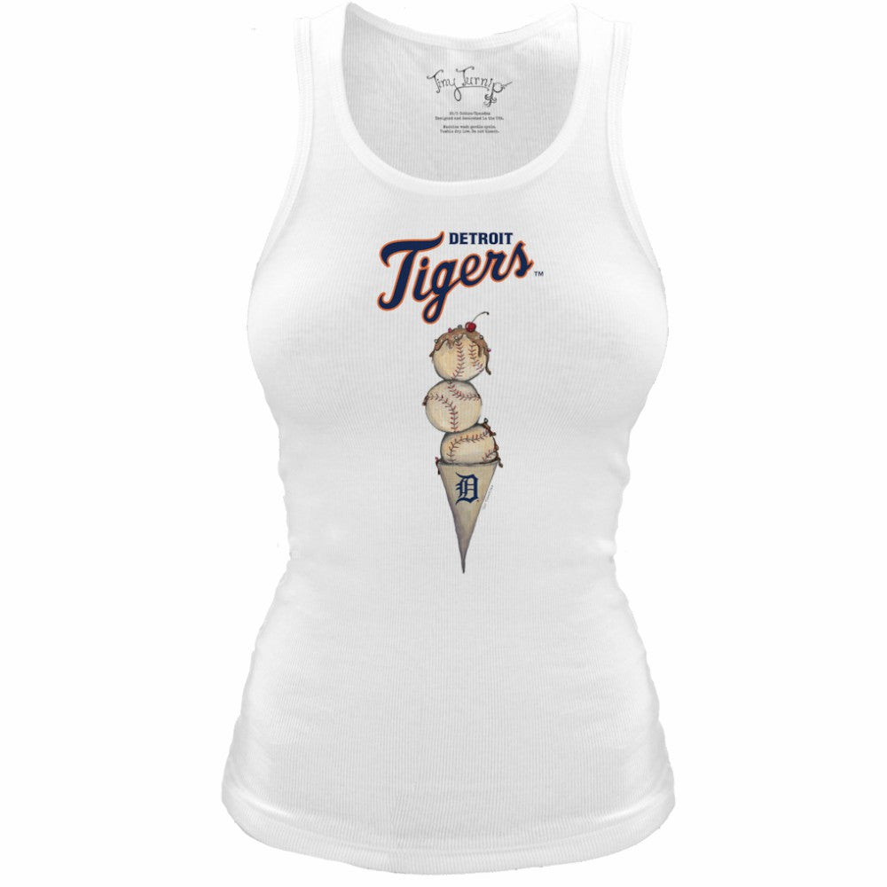 Detroit Tigers Tiny Turnip Women's Fitted Triple Scoop Tri-Blend Tank Top - White