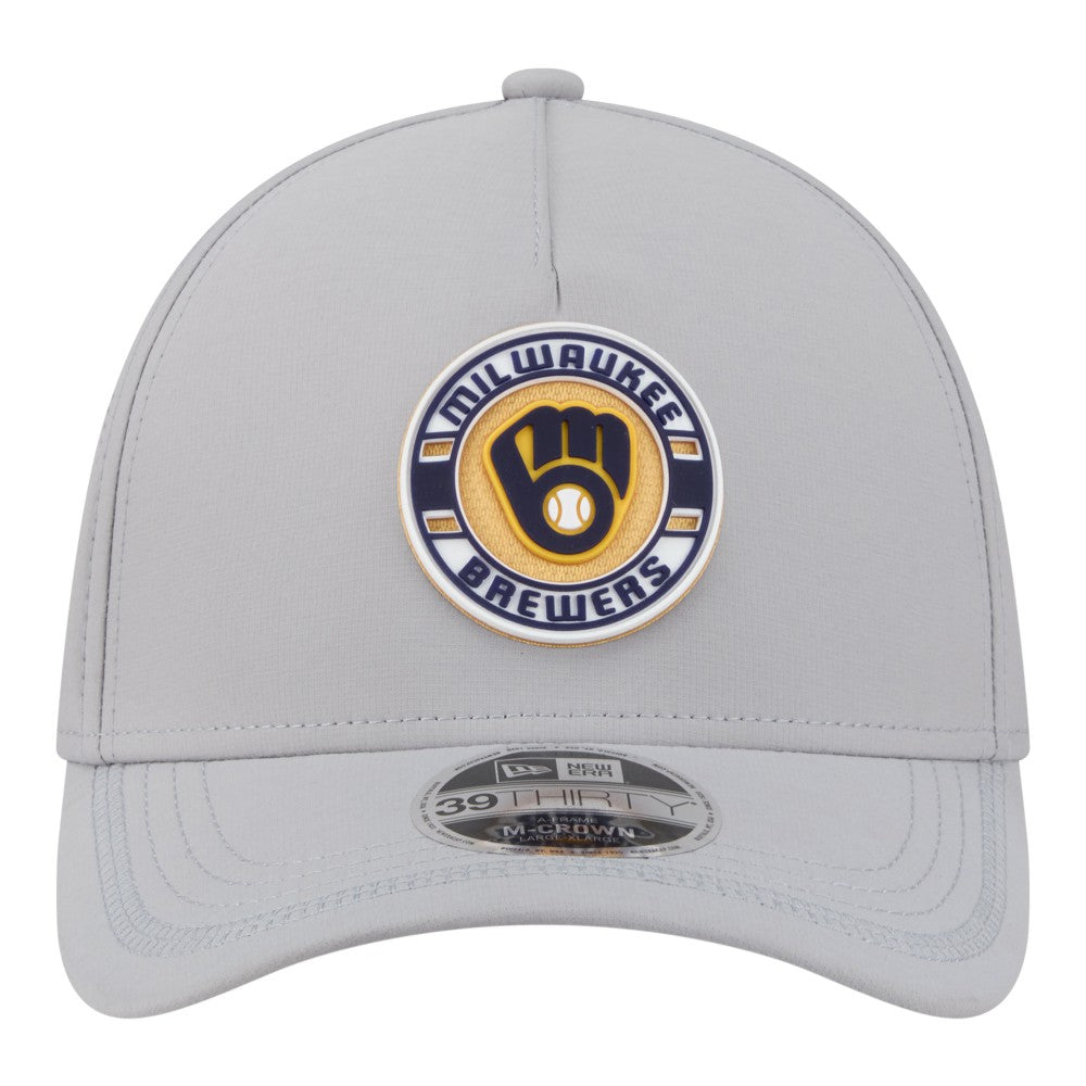 Milwaukee Brewers Patch 39THIRTY A-Frame M-Crown Perforated Flex Hat - Gray | New Era