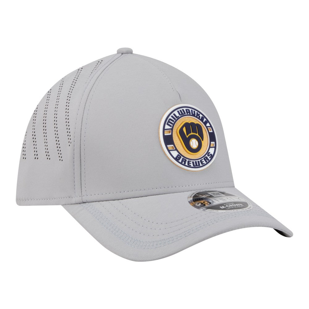 Milwaukee Brewers Patch 39THIRTY A-Frame M-Crown Perforated Flex Hat - Gray | New Era