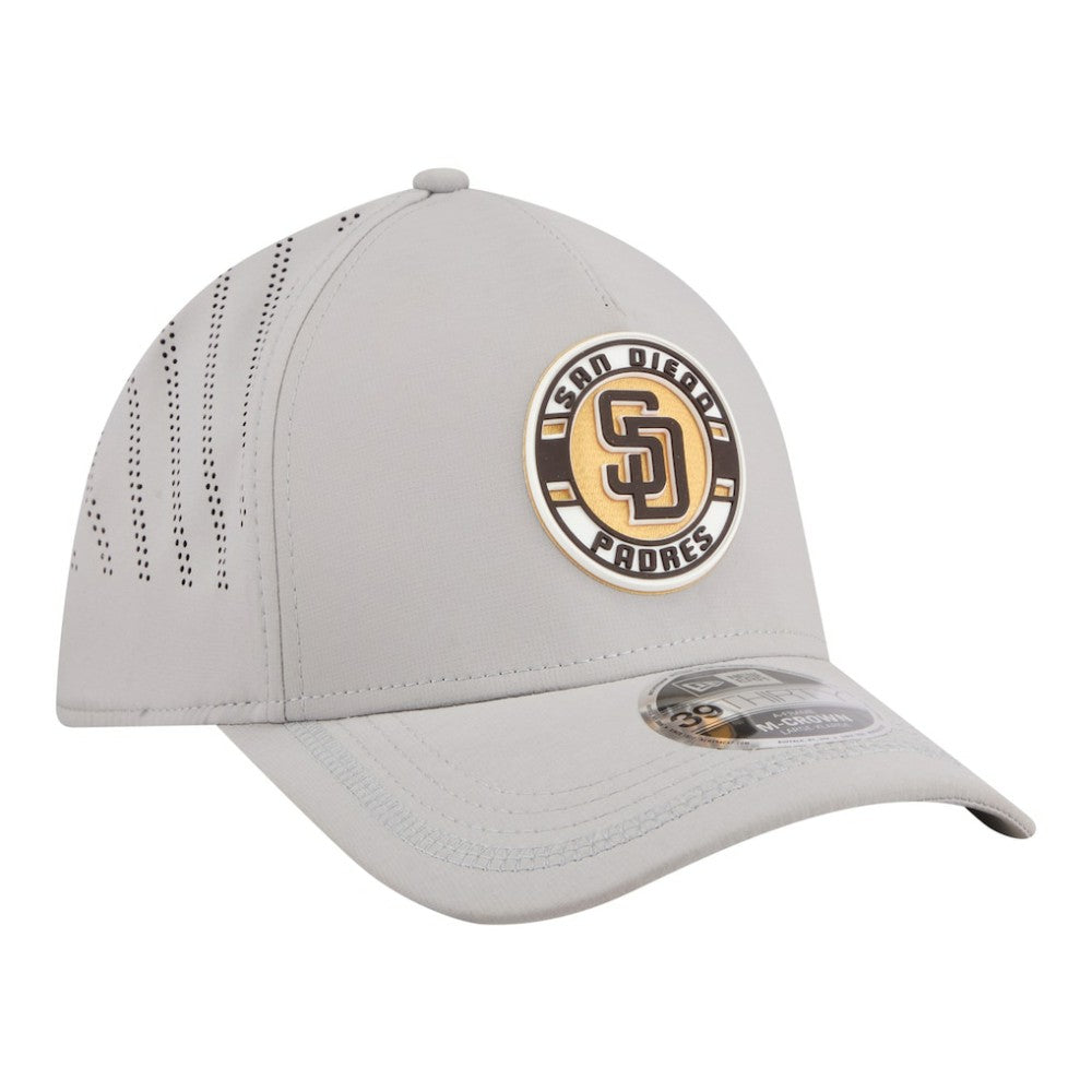 San Diego Padres Patch 39THIRTY A-Frame M-Crown Perforated Flex Hat - Gray | New Era