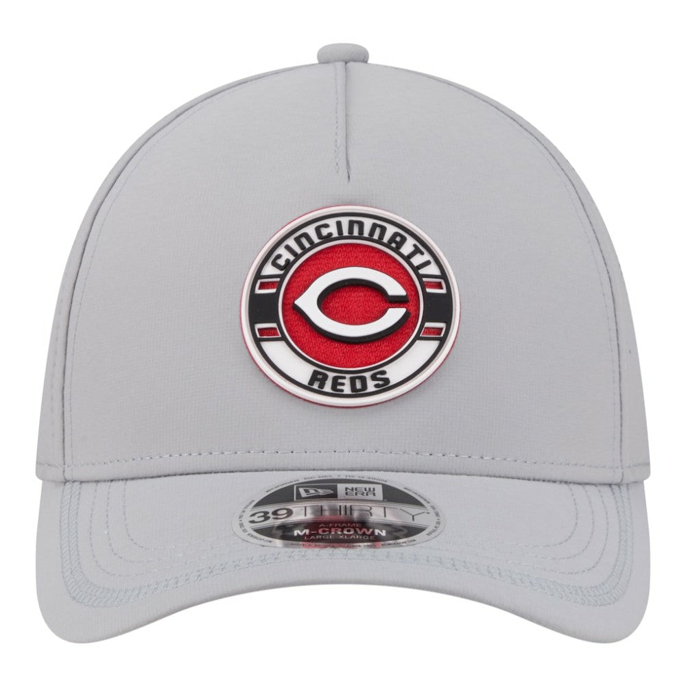 Cincinnati Reds Patch 39THIRTY A-Frame M-Crown Perforated Flex Hat - Gray | New Era