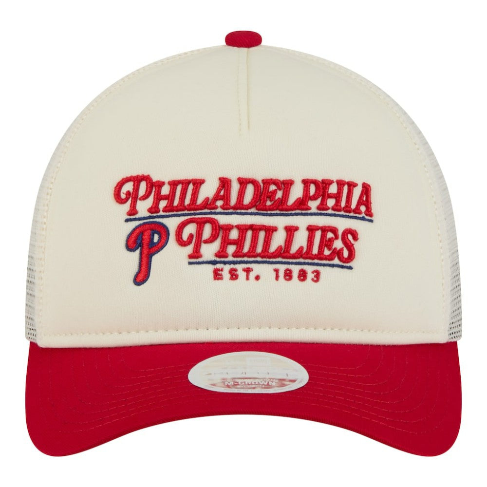 Philadelphia Phillies Women's Retro 9FORTY M-Crown A-Frame Trucker Adjustable Hat - Light Beige/Red | New Era