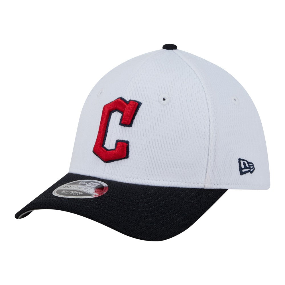 Cleveland Guardians Youth Baseball 39THIRTY M-Crown Flex Hat - White/Navy | New Era