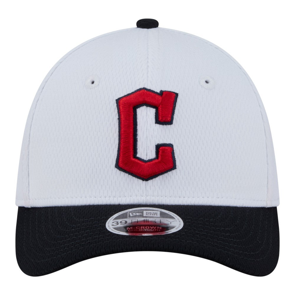 Cleveland Guardians Youth Baseball 39THIRTY M-Crown Flex Hat - White/Navy | New Era
