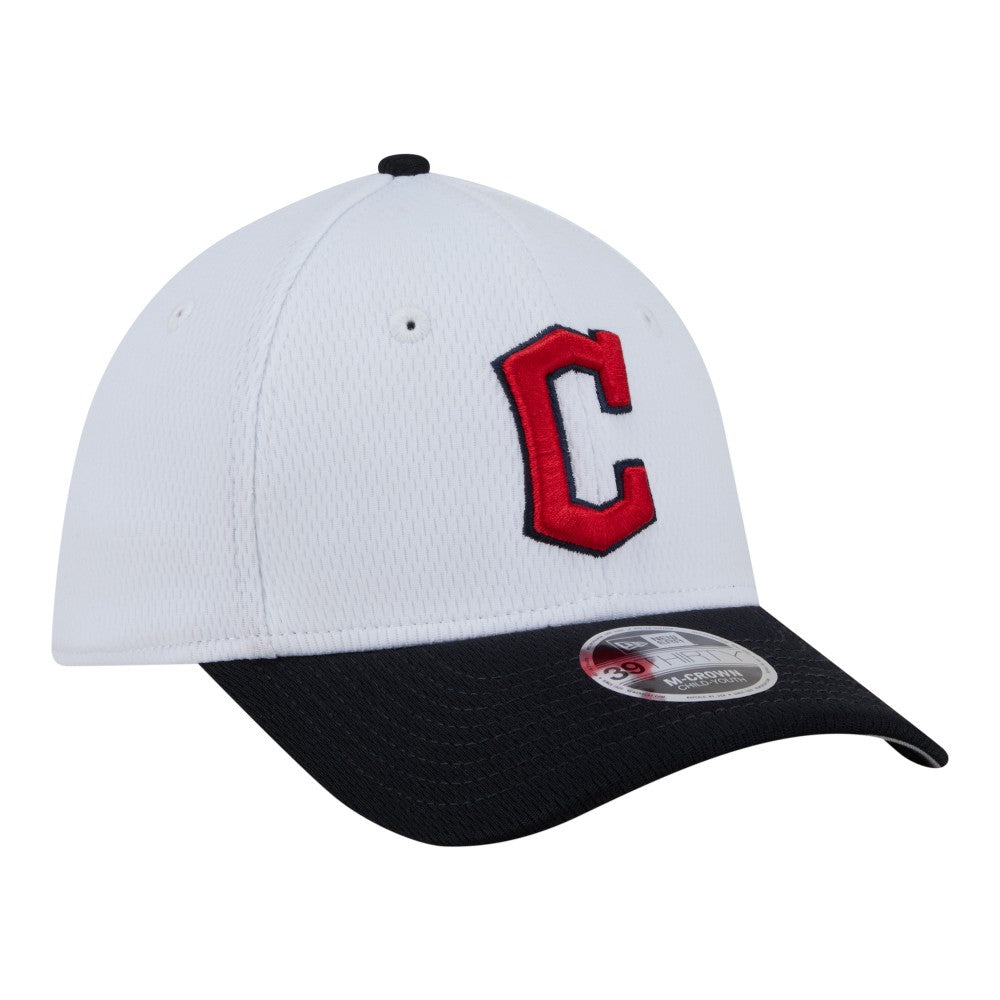 Cleveland Guardians Youth Baseball 39THIRTY M-Crown Flex Hat - White/Navy | New Era