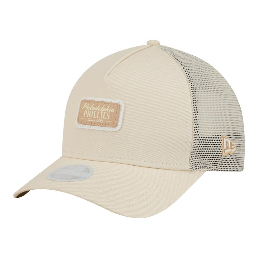 Philadelphia Phillies Women's Tonal Patch 9FORTY M-Crown A-Frame Trucker Adjustable Hat - Light Beige | New Era