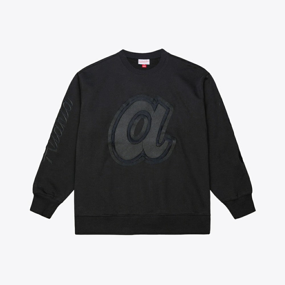 Atlanta Braves Phantom Fleece Crewneck Sweatshirt - Black | Mitchell & Ness