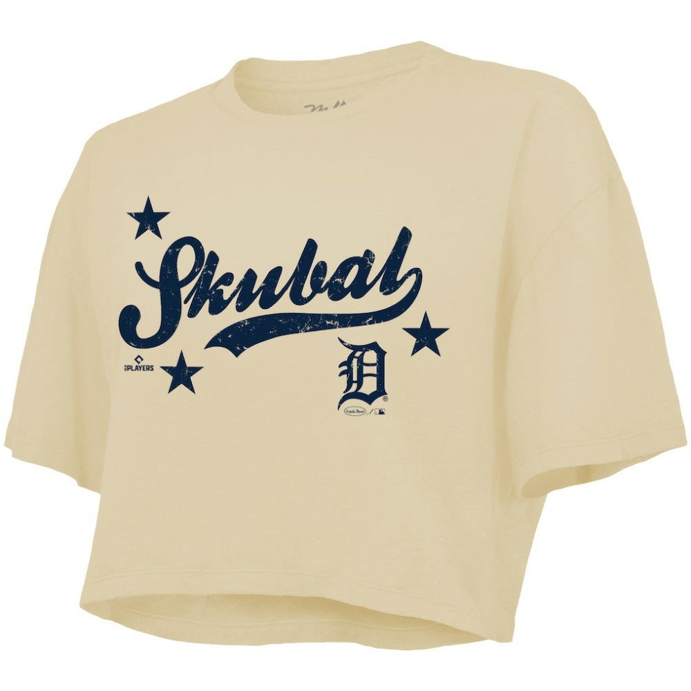 Tarik Skubal Detroit Tigers Majestic Threads Women's Boxy Crop Top - Cream