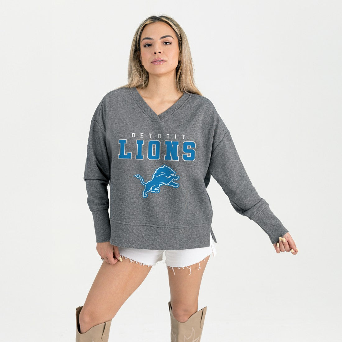 NFL Detroit Lions Gameday Couture Women's French Terry V-Neck Pullover Sweatshirt