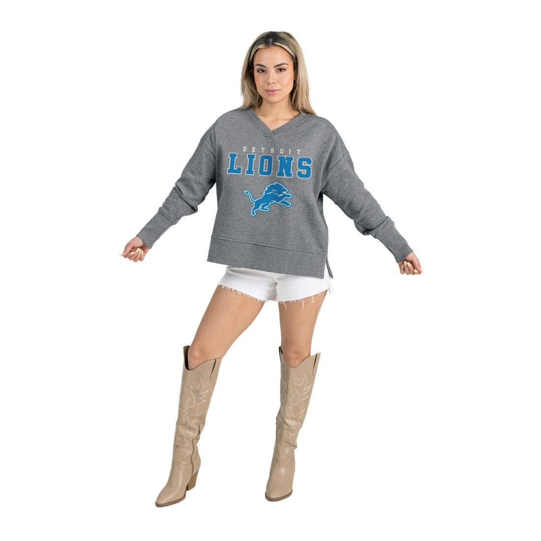 NFL Detroit Lions Gameday Couture Women's French Terry V-Neck Pullover Sweatshirt