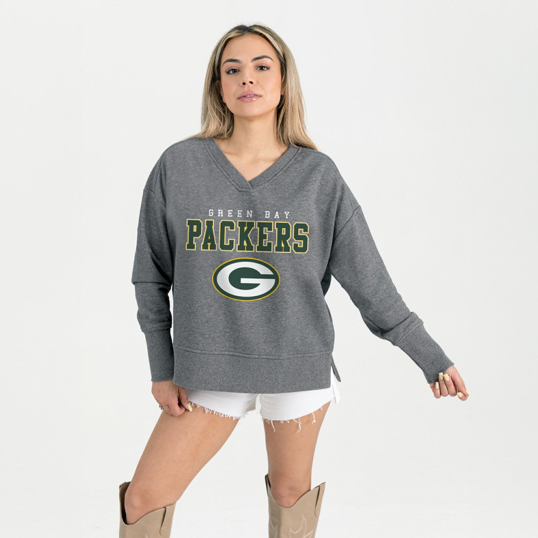 NFL Green Bay Packers Gameday Couture Women's French Terry V-Neck Pullover Sweatshirt