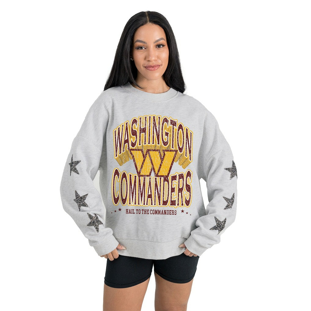 NFL Washington Commanders Gameday Couture Women's Resilience Relaxed Rhinestone Pullover Sweatshirt