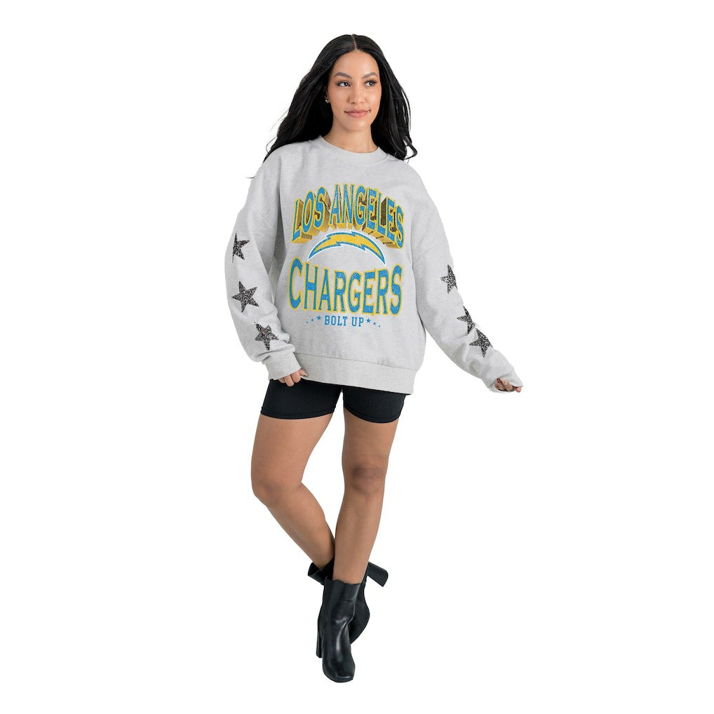 NFL Los Angeles Chargers Gameday Couture Women's Resilience Relaxed Rhinestone Pullover Sweatshirt