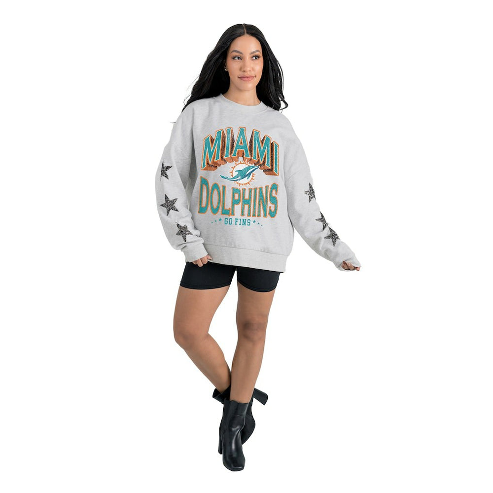 NFL Miami Dolphins Gameday Couture Women's Resilience Relaxed Rhinestone Pullover Sweatshirt
