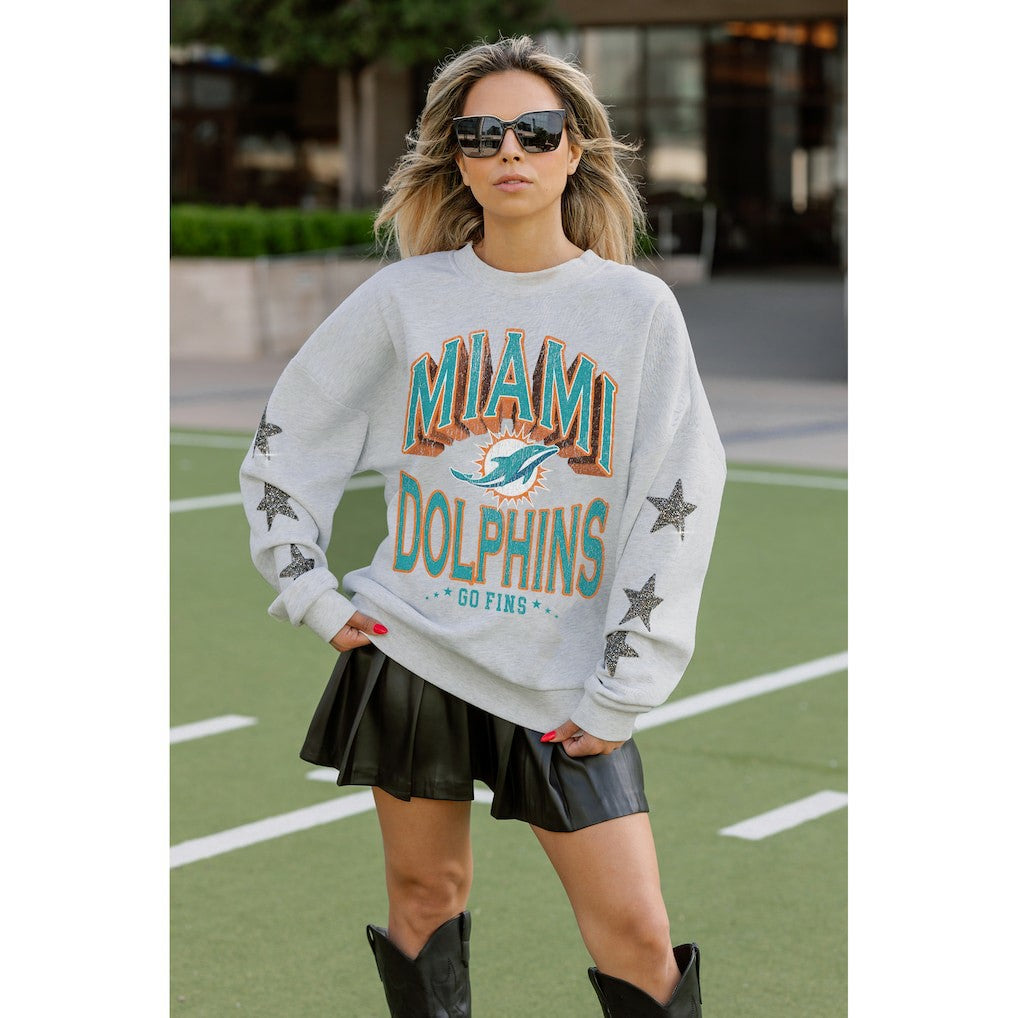 NFL Miami Dolphins Gameday Couture Women's Resilience Relaxed Rhinestone Pullover Sweatshirt