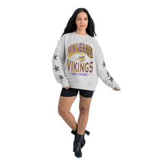 NFL Minnesota Vikings Gameday Couture Women's Resilience Relaxed Rhinestone Pullover Sweatshirt