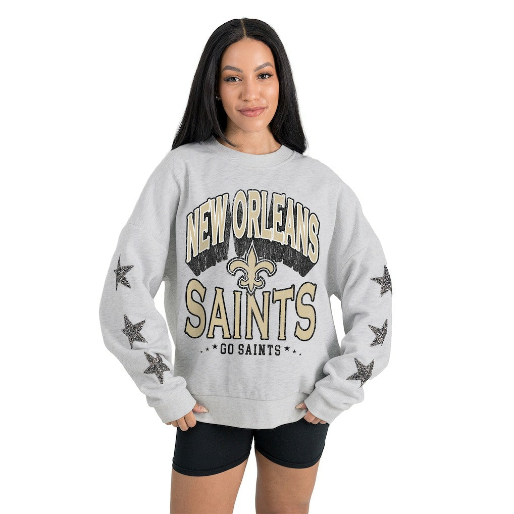 NFL New Orleans Saints Gameday Couture Women's Resilience Relaxed Rhinestone Pullover Sweatshirt