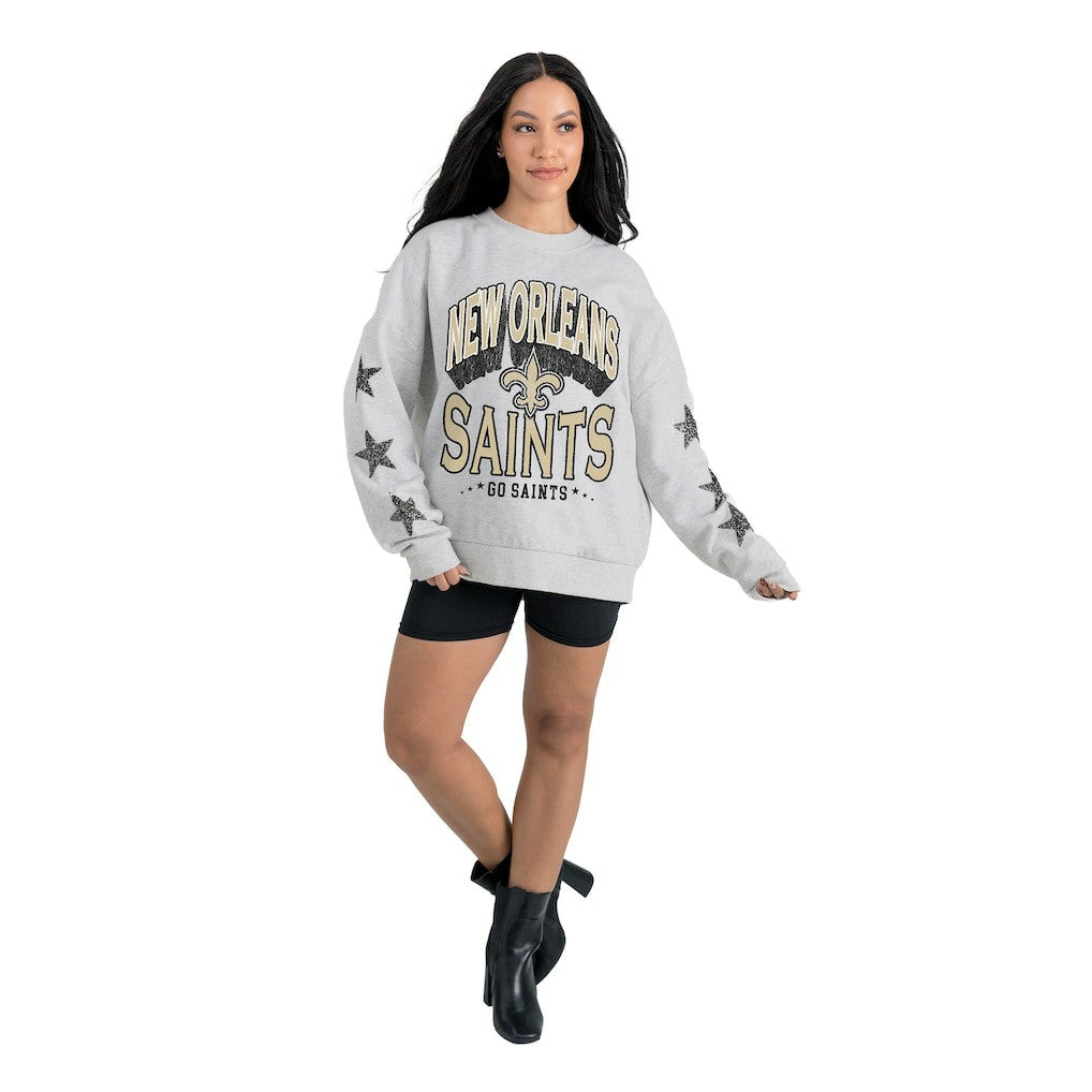 NFL New Orleans Saints Gameday Couture Women's Resilience Relaxed Rhinestone Pullover Sweatshirt