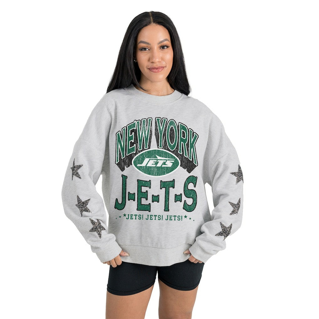 NFL New York Jets Gameday Couture Women's Resilience Relaxed Rhinestone Pullover Sweatshirt