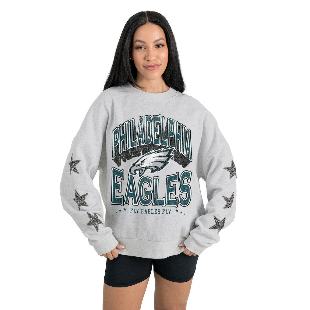NFL Philadelphia Eagles Gameday Couture Women's Resilience Relaxed Rhinestone Pullover Sweatshirt