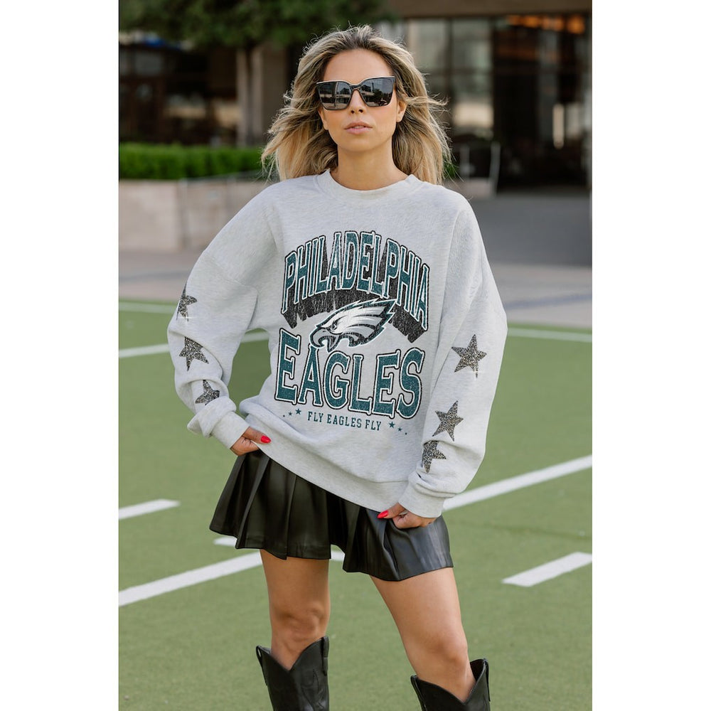 NFL Philadelphia Eagles Gameday Couture Women's Resilience Relaxed Rhinestone Pullover Sweatshirt