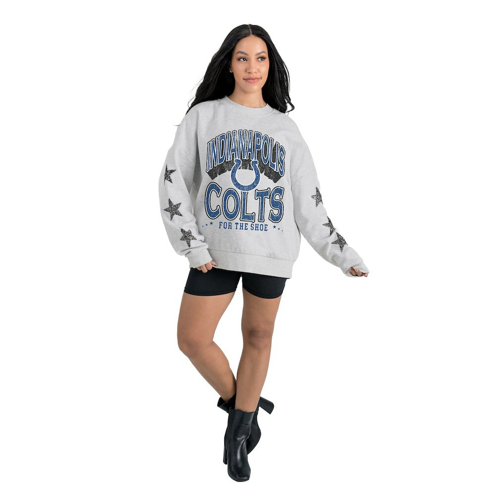 NFL Indianapolis Colts Gameday Couture Women's Resilience Relaxed Rhinestone Pullover Sweatshirt
