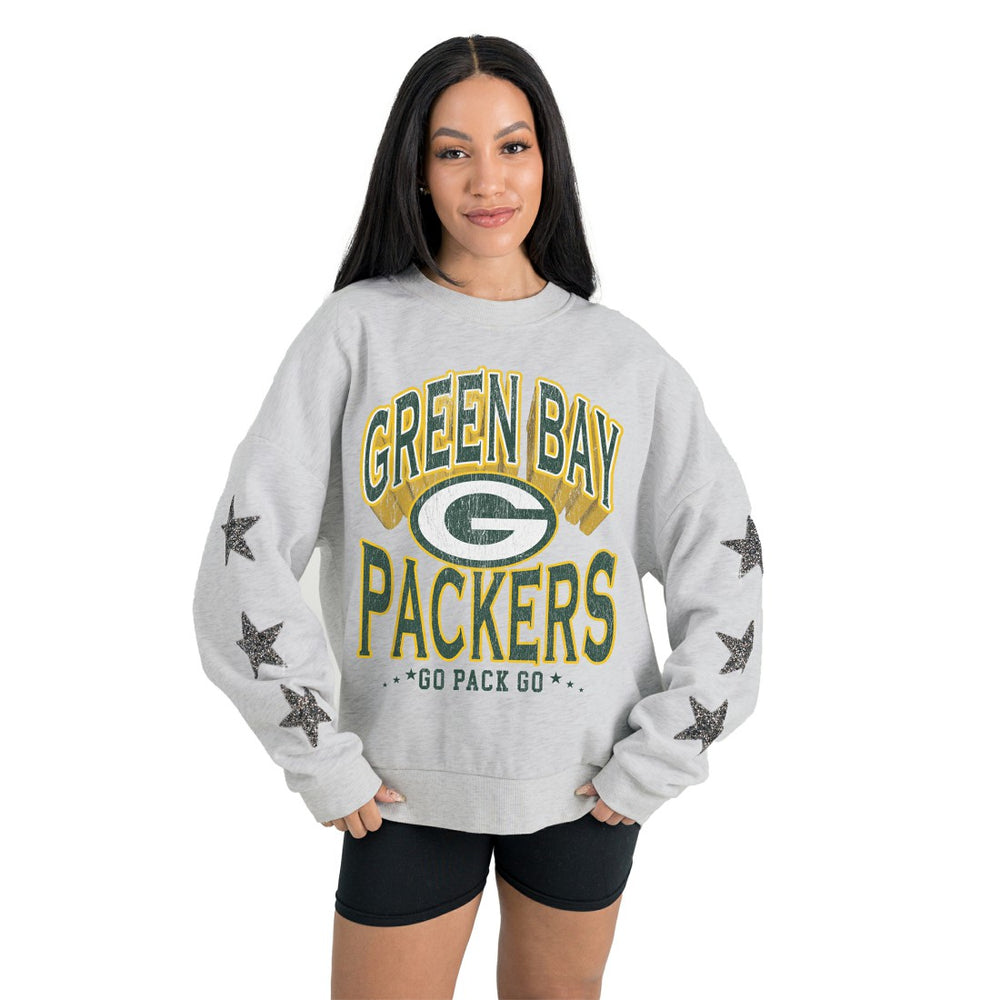 NFL Green Bay Packers Gameday Couture Women's Resilience Relaxed Rhinestone Pullover Sweatshirt