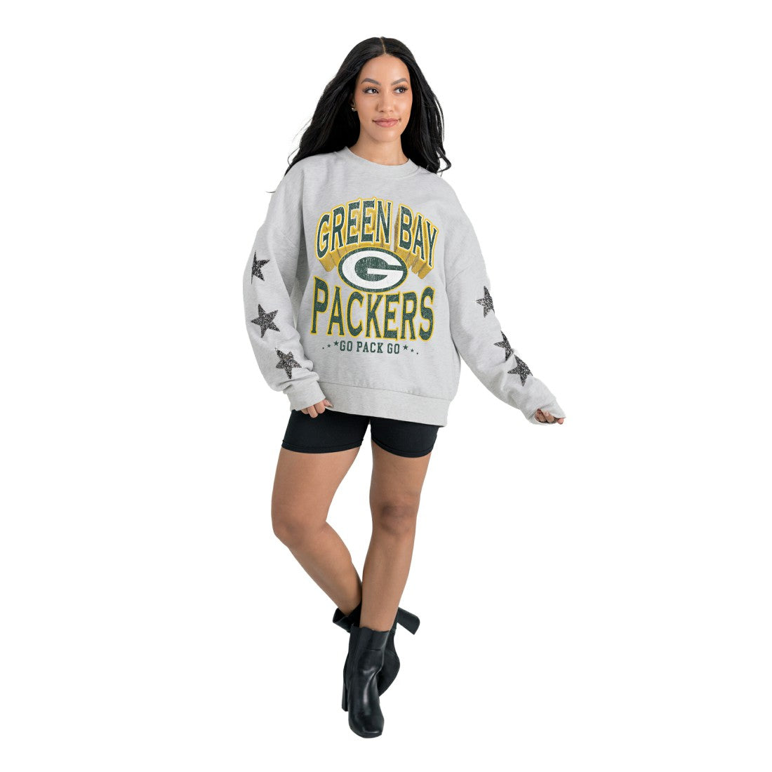 NFL Green Bay Packers Gameday Couture Women's Resilience Relaxed Rhinestone Pullover Sweatshirt