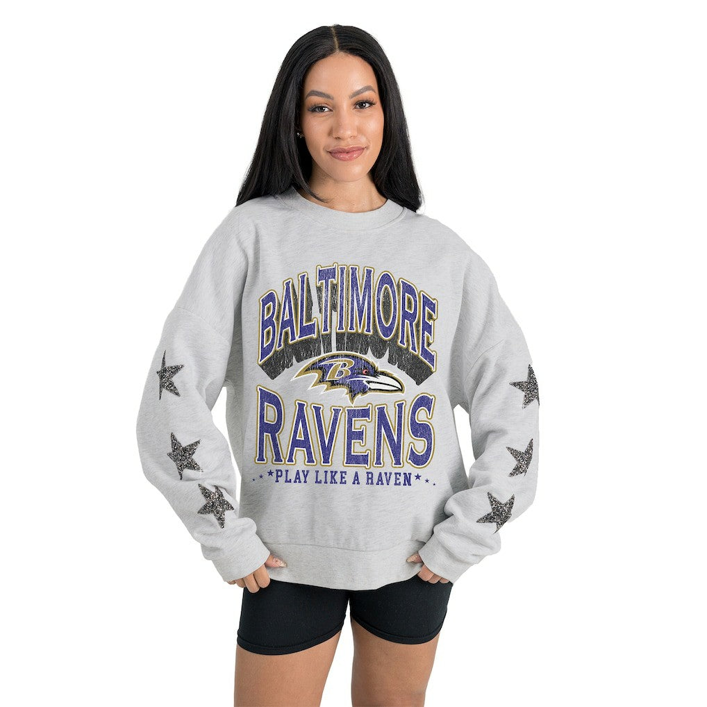 NFL Baltimore Ravens Gameday Couture Women's Resilience Relaxed Rhinestone Pullover Sweatshirt