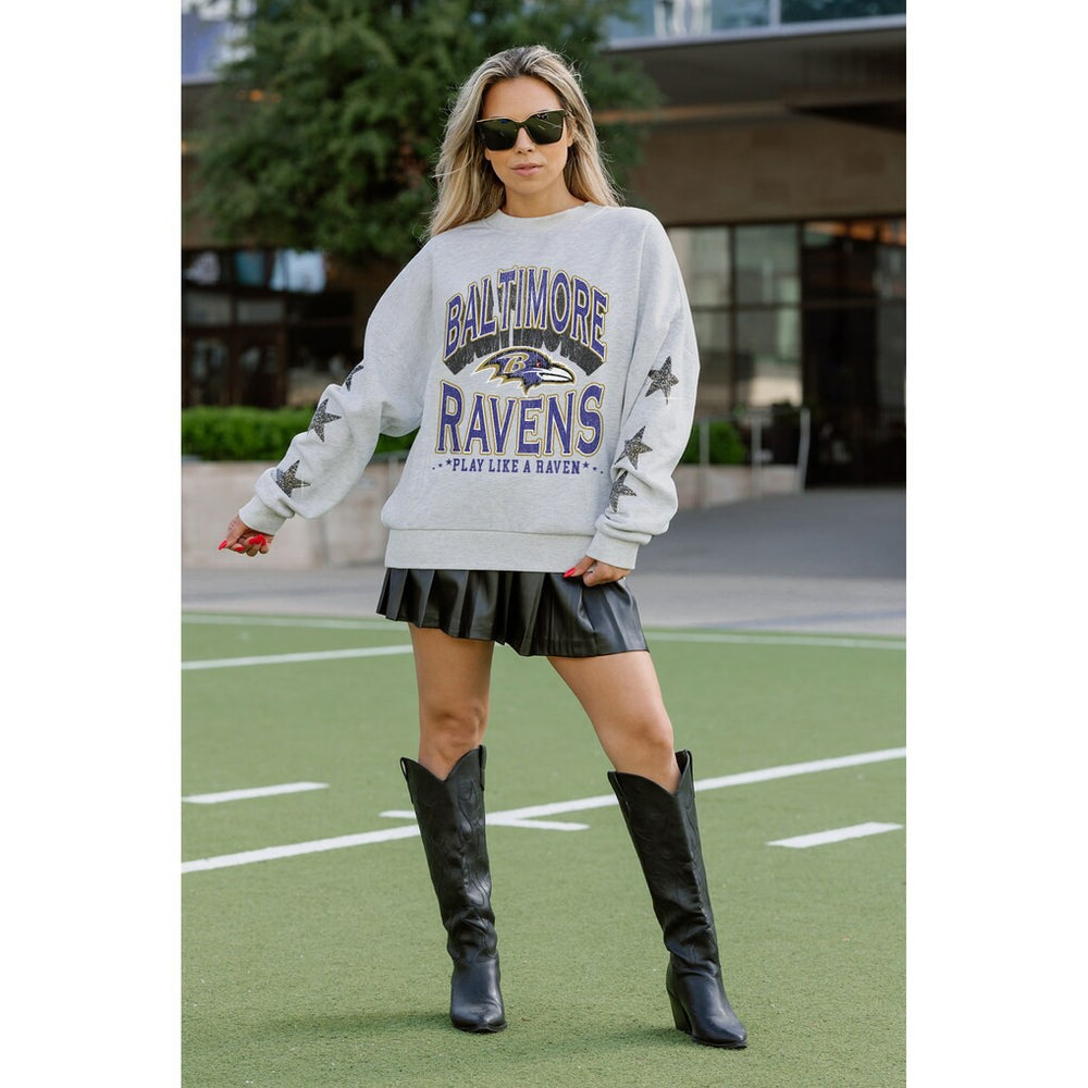 NFL Baltimore Ravens Gameday Couture Women's Resilience Relaxed Rhinestone Pullover Sweatshirt
