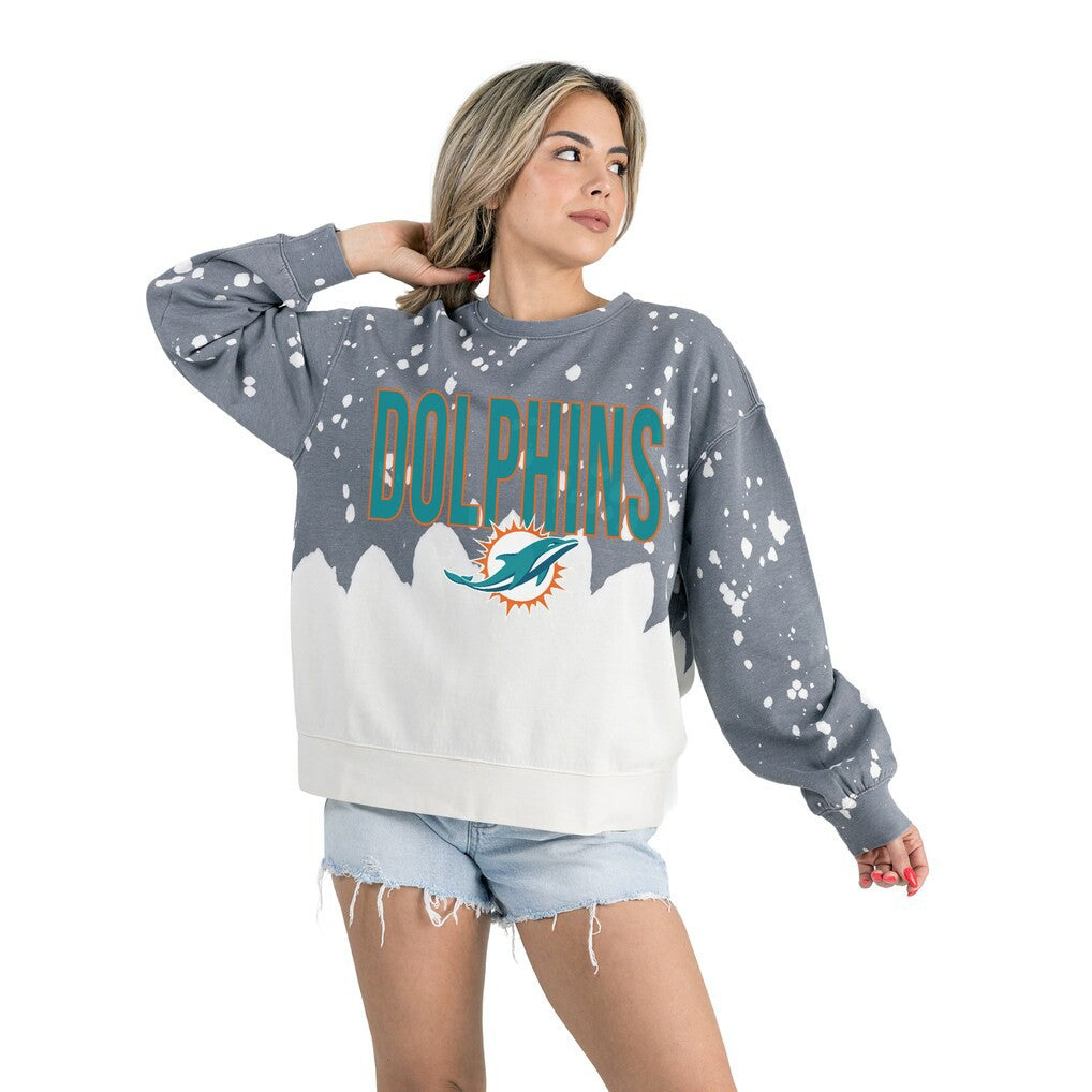 NFL Miami Dolphins Gameday Couture Women's Oversized Faded Wash Tri-Blend Pullover Sweatshirt