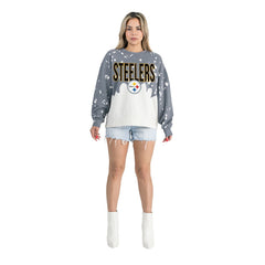 NFL Pittsburgh Steelers Gameday Couture Women's Oversized Faded Wash Tri-Blend Pullover Sweatshirt